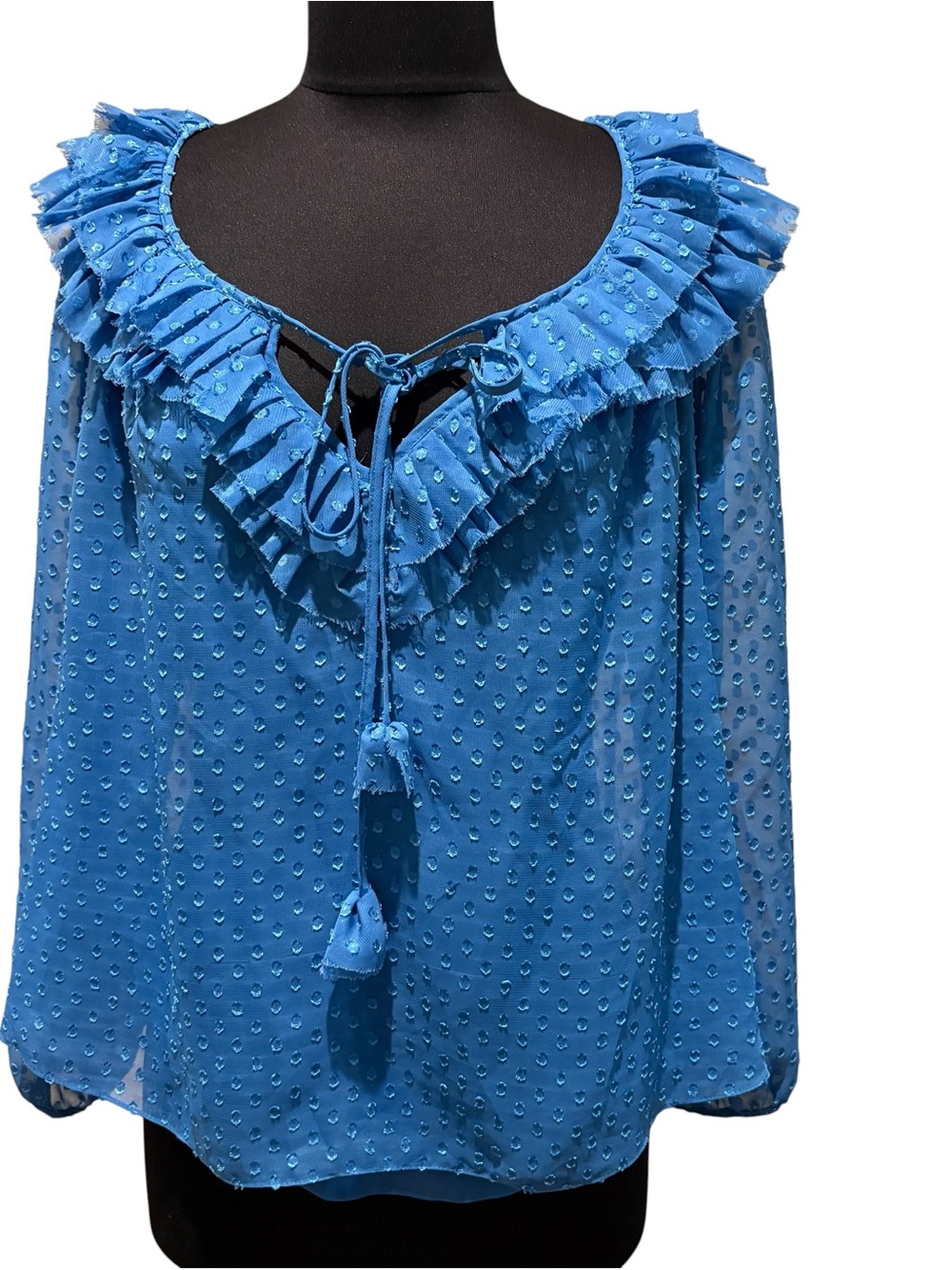 Rebecca Taylor Bright Blue Ruffle Tie-Neck Blouse